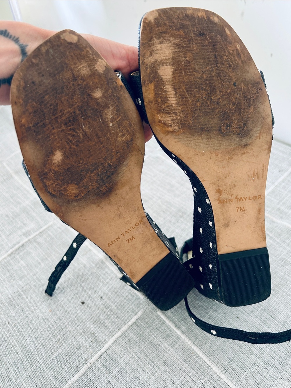 Ann Taylor Black Polka Dot Ankle-Strap Heels Sandals - Picture 2 of 3